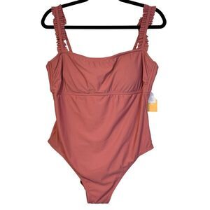 NWT KONA SOL Rose Pink Ruffle Strap Padded One Piece Swimsuit XL